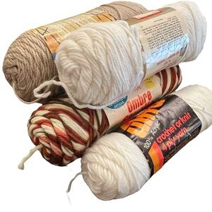 Mixed Lot Of 4 Skeins‎ NEW & Vintage Neutral Colors Knit Crochet Crafts